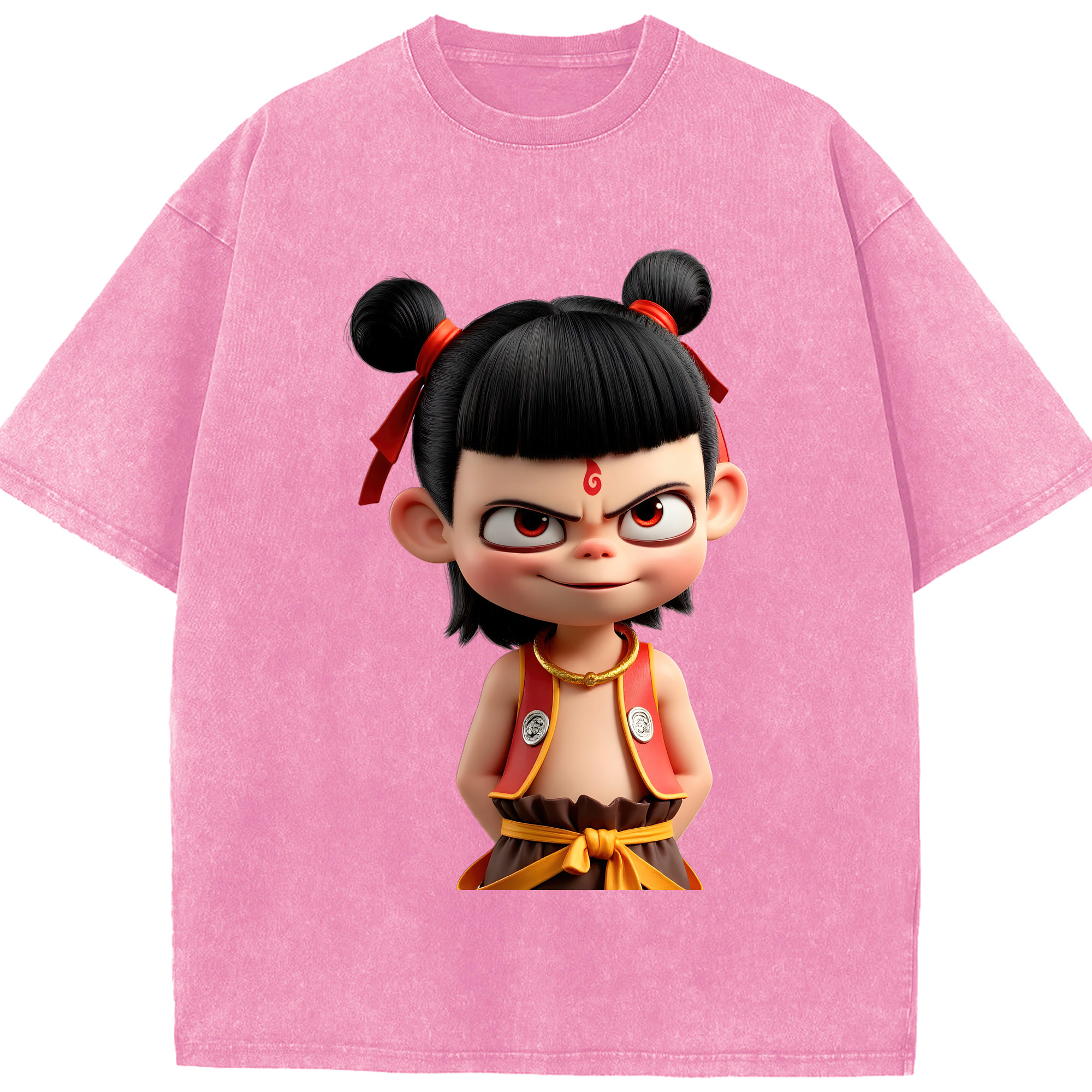 （画像用） Ne Zha 2 ナタ 魔童の大暴れ 綿100% ヴィンテージ風 半袖Tシャツ（フロントプリント）